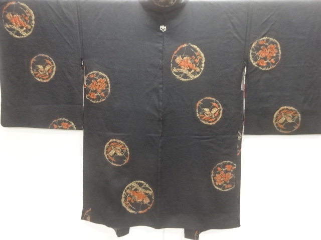 JAPANESE KIMONO / ANTIQUE TAISHO ROMAN: LACQUER / A ROUNDED LACQUER FL